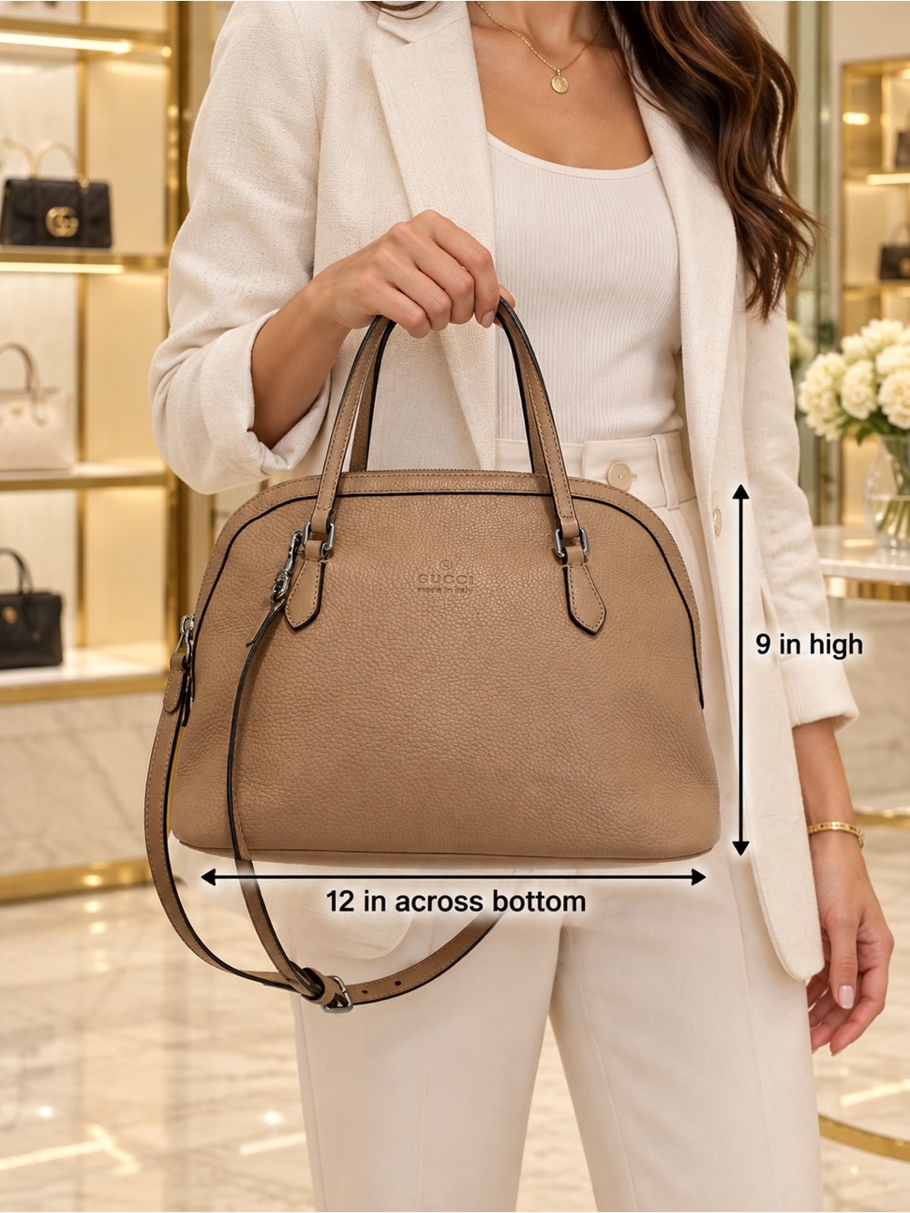 Authentic Gucci Tan Leather Dome shoulder Bag with Certificate of Authenticity